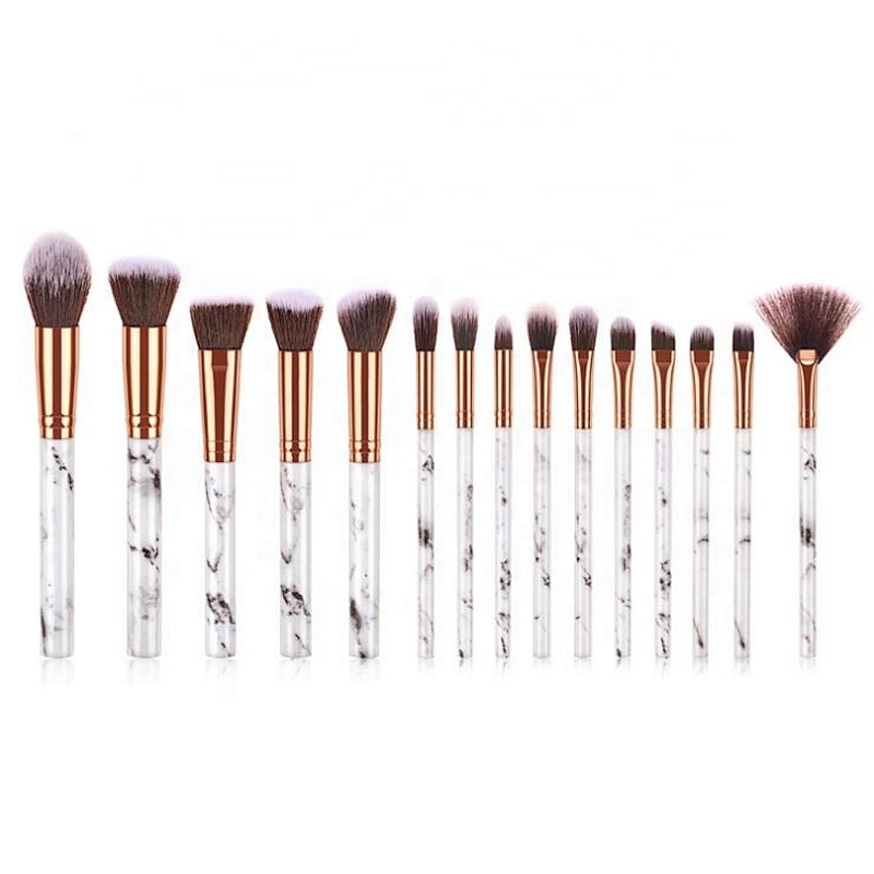 Low MOQ 15Pcs Free Sample Marble Handle Makeup Brushes Set