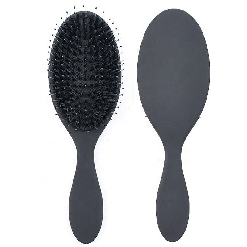 Adult original detangler antistatic black oval brush rubber cushion natural nylon boar bristle hairbrush