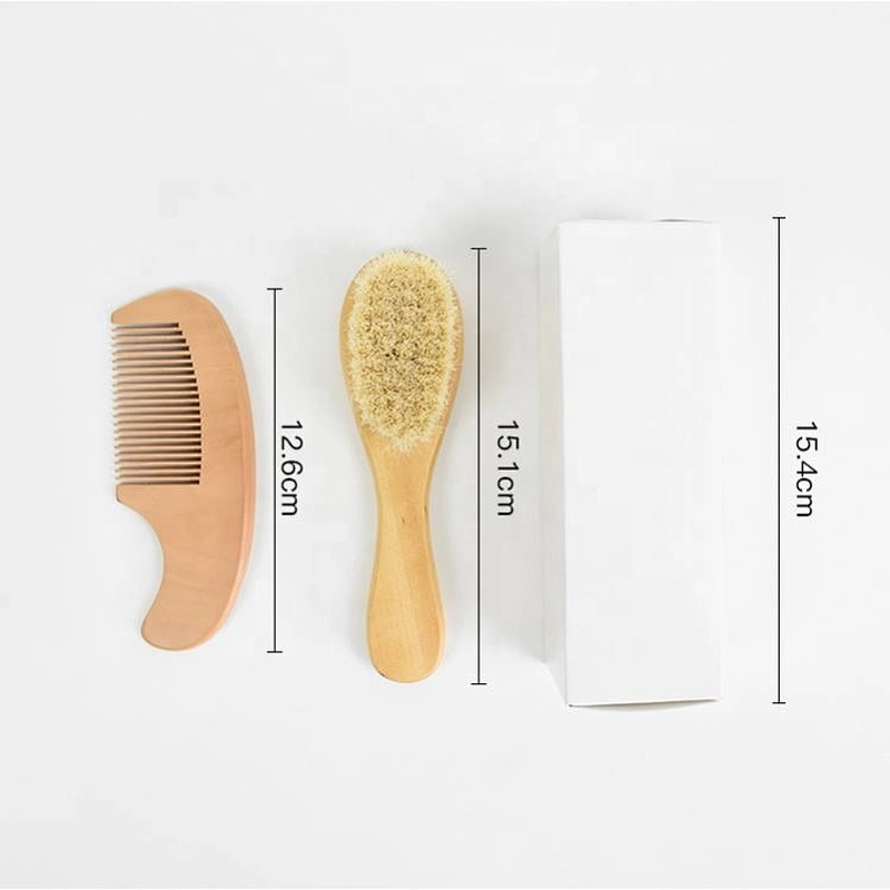 Soft cute wooden handle 100% goat hair brush+small cushion travel baby hair brush