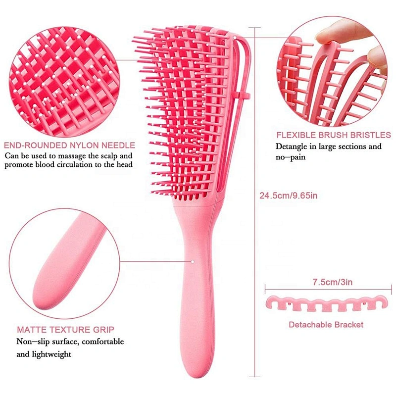 Amazon Ebay E-Commerce Wholesaler Soft Rubber Colorful Box Pack 8 Foot Detangling Hair Brush Logo,Green Denman Massage