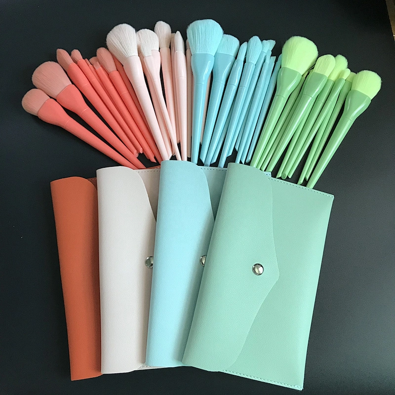 10Pcs Cute Candy Makeup Brush Set With Pu Bag Synthetic Hair Brushes Plastic Handle Kids