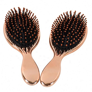 Custom brand soft nylon wet hair brush gold color women plastic hair brush massage products