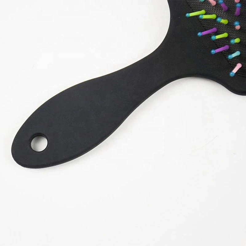 Salon hairbrush black soft touch hair combs and brushes rainbow bristles paddle hair brush