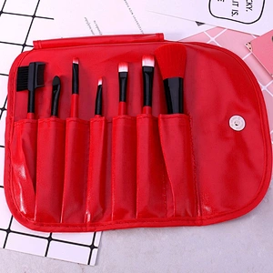 No Logo Red 7Pcs Makeup Brush Set With Cosmetics Bag