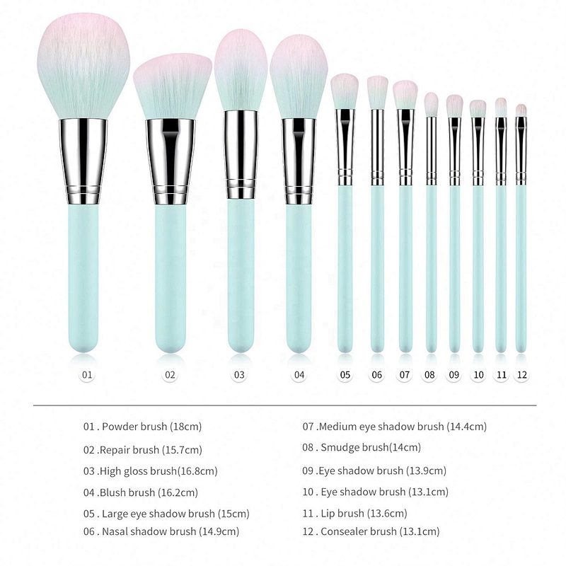Top Selling On Amazon 12Pcs Makeup Brush Professional Tools Green Private Label Brushes Set