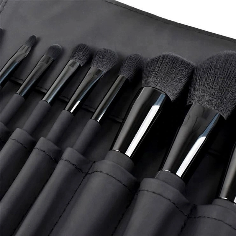 SHIMIAO 9Pcs Pro Luxury Professional Private Label Black Makeup Brush Set With Belt Bag