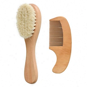 0-5 Years Old Kids Care Brush Wooden Baby Brush Set Mini Soft Goat Bristles Ecofriend Natural Round Vent Paddle Compact Cushion