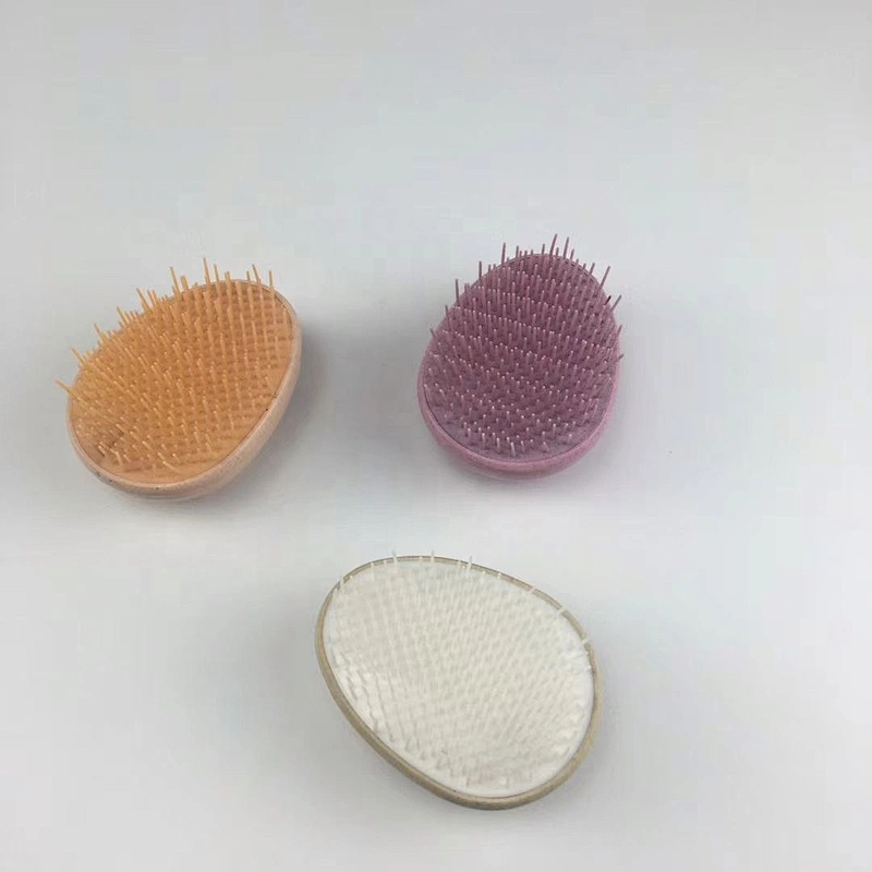 Eco Friendly Biodegradable Wheat Straw Plastic Egg Shape Tangle Tezer Detangling Scalp Massage Hair Brush For Curly