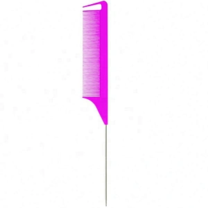 Professional plastic hair styling tool pink heat resistant precision parting metal rat tail comb