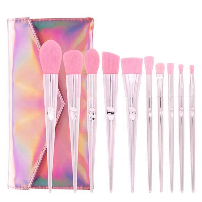 10 Pcs Portable Aluminum Handle Makeup Brushes For Pink Laser Bag Thumb Kit