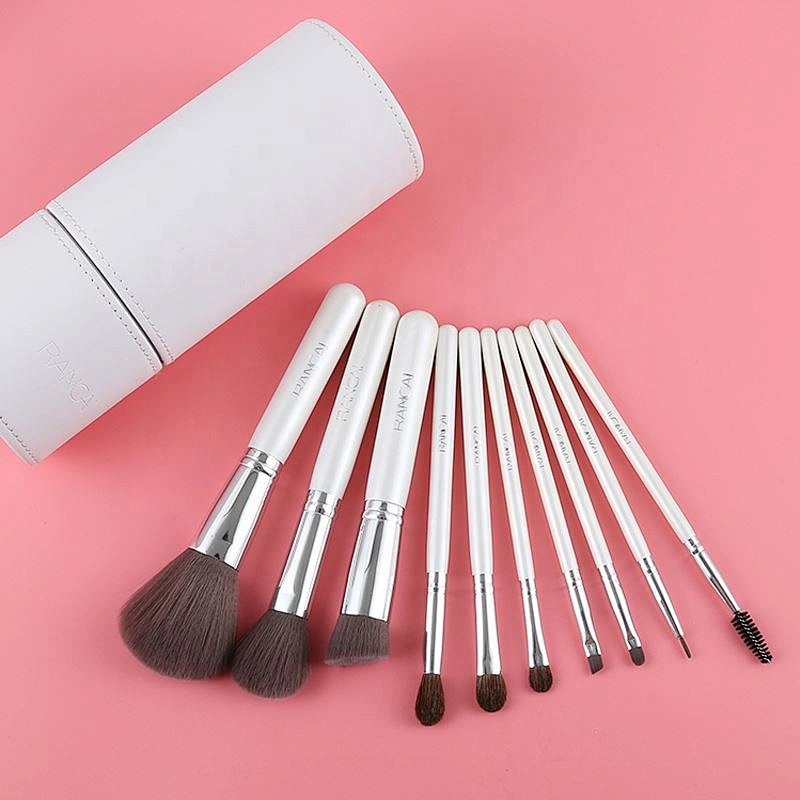 RANCAI 10Pcs Powder Foundation Blusher Lip Eyeliner Eyeshadow Blending Contour Makeup Brushes Set With Cylinder