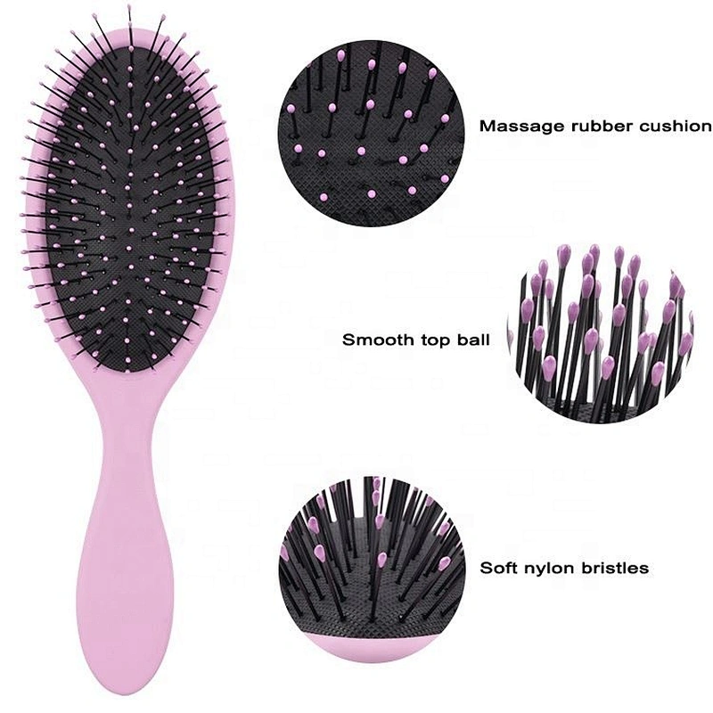 Wholesale oem hairbrush rubber finishing nylon bristle scalp massage detangling hair brush