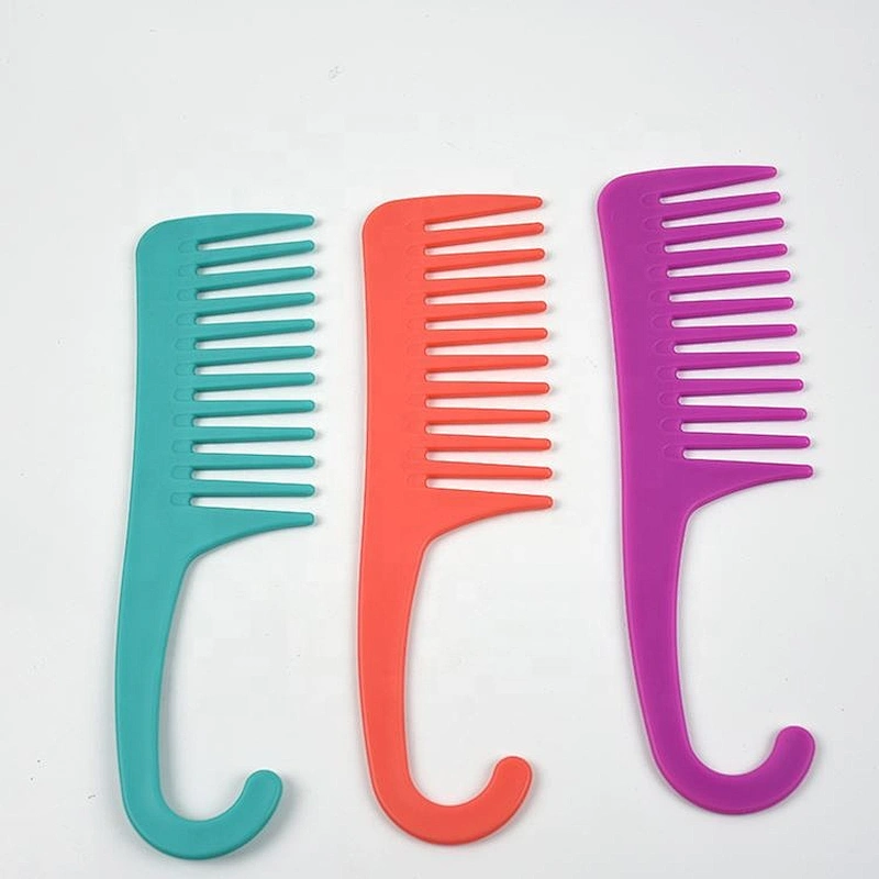 Mixed color customilized logo plastic wide tooth hanging shower detangling hair comb