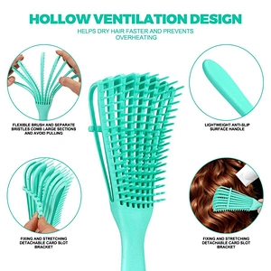 Private Logo One Piece Plastic Handle Styling Hair Brush Wet Detangling Flexible