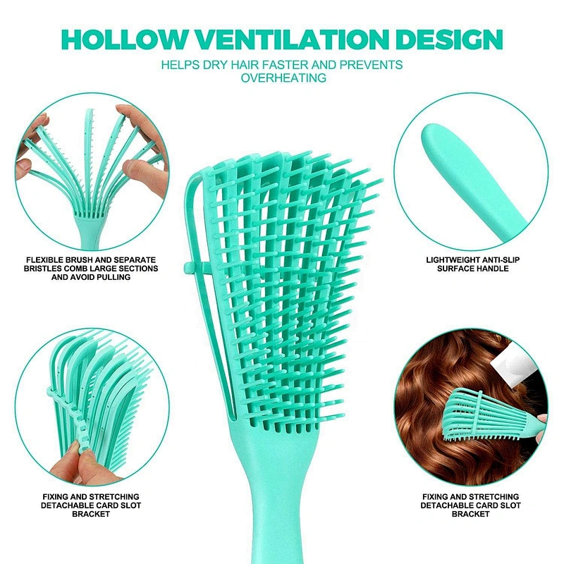 Private Logo One Piece Plastic Handle Styling Hair Brush Wet Detangling Flexible