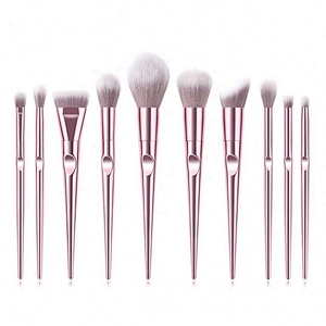 Private Label Synthetic Personalized Makeup Brush Set with Cosmetic Bag New Arrival 10pcs Rose Gold Foundation Fan Brush Face