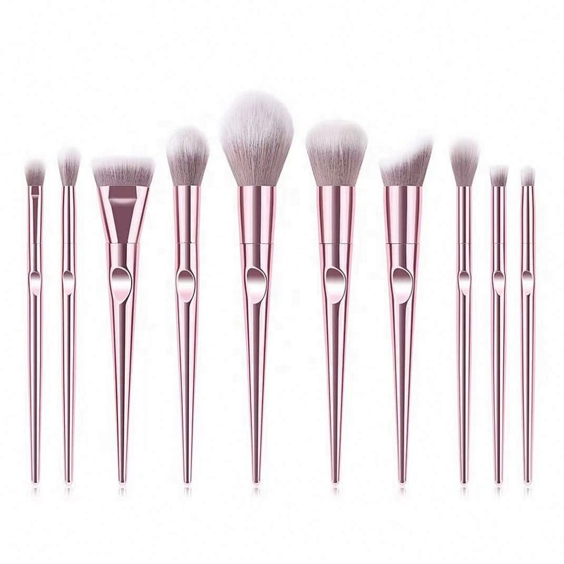 Private Label Synthetic Personalized Makeup Brush Set with Cosmetic Bag New Arrival 10pcs Rose Gold Foundation Fan Brush Face