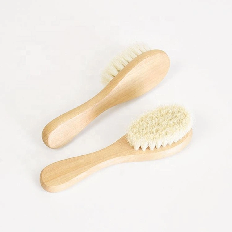 Baby Hair Brush and Comb Set Goat Bristles Infant Hair Helps Prevent Cradle Cap OEM Wooden with Natural Round Vent Wood Compact