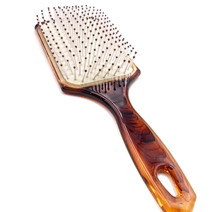 Wholesale Amber Paddle Cushion Plastic Hair Brush Soft Nylon Bristle Detangling Logo Hair Brush for hair extensions
