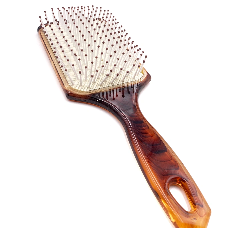 Wholesale Amber Paddle Cushion Plastic Hair Brush Soft Nylon Bristle Detangling Logo Hair Brush for hair extensions