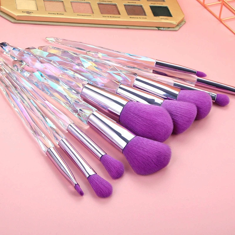 Oem Factory Nylon Hair Makeup Brush Sets Tools Make Up Kit Eye Shadow Transparent Diamonds Crystal Handle Brushes