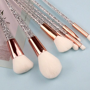 Wholesale 7 Pcs Silver Glitter Crystal Handle Makeup Brush Set Private Label Bling Brushes