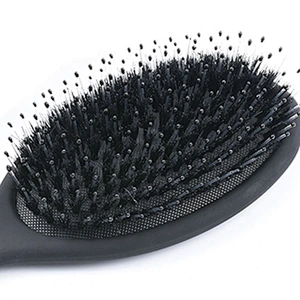 Adult original detangler antistatic black oval brush rubber cushion natural nylon boar bristle hairbrush