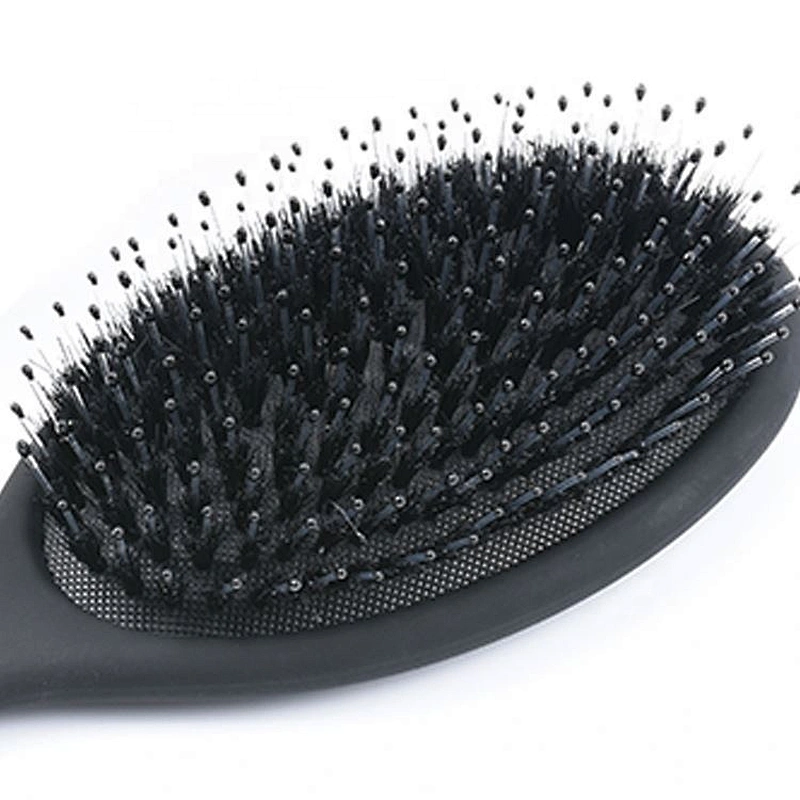 Adult original detangler antistatic black oval brush rubber cushion natural nylon boar bristle hairbrush