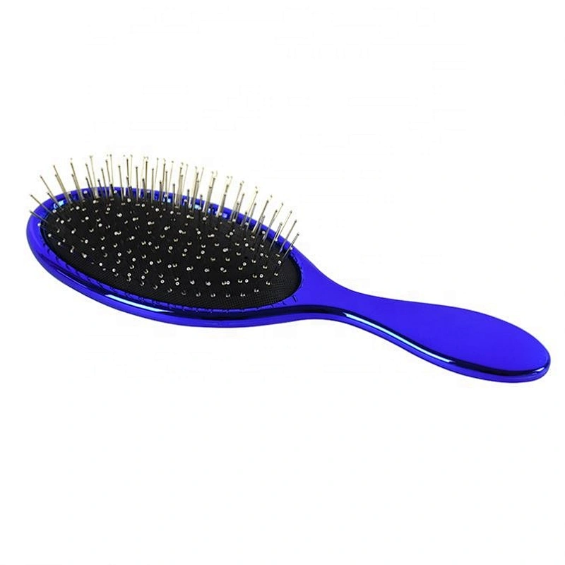 Hair brushes wholesale private label electroplate blue hairbrushes massage vent brush
