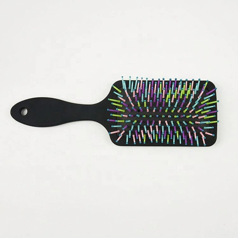Salon hairbrush black soft touch hair combs and brushes rainbow bristles paddle hair brush