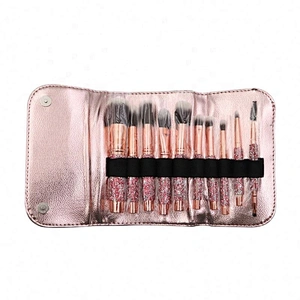 Make Your Own Label Rose Golden Glitter Makeup Brushes 10Pcs Shiny Crystal Diamond Foundation Brush Set