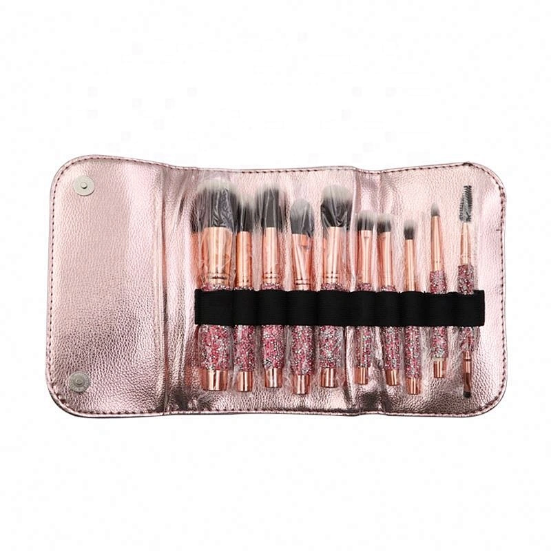 Make Your Own Label Rose Golden Glitter Makeup Brushes 10Pcs Shiny Crystal Diamond Foundation Brush Set