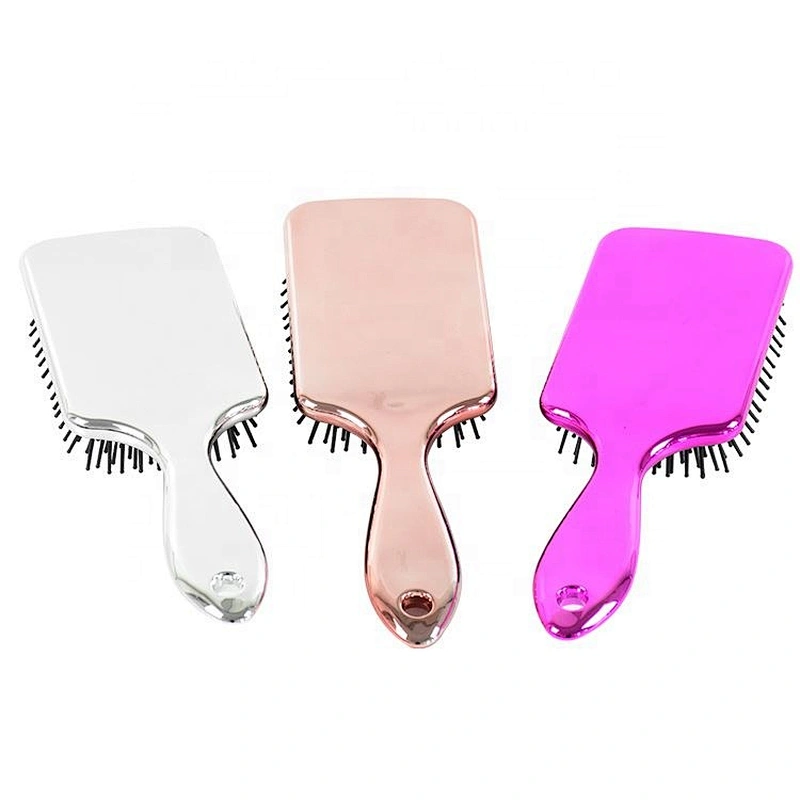 Premium best selling new products electroplating shiny surface hair paddle cushion brush