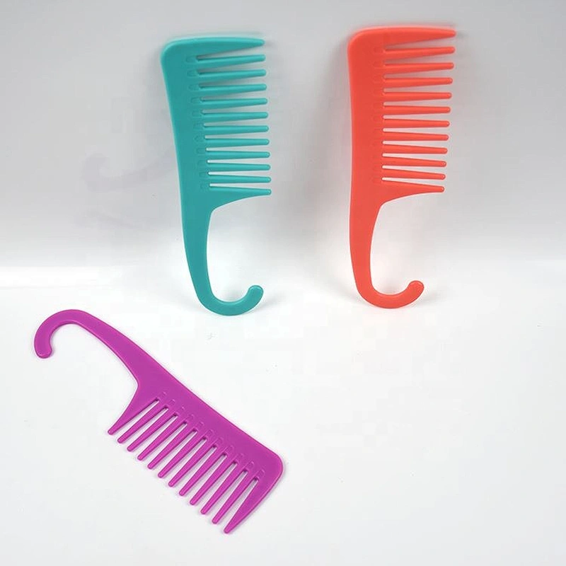 Mixed color customilized logo plastic wide tooth hanging shower detangling hair comb