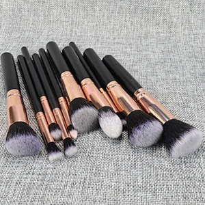 10 Piece White Wood Handle Best Set Of Kabuki Makeup Brushes Kit