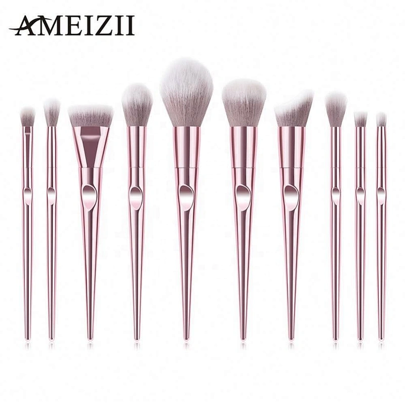 AMEIZII 10Pcs Makeup Brush Set With Case Rose Gold Brochas De Maquillaje Professional Make Up Brushes