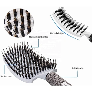 Boar Bristle Hair Brush,Curved Vented Professional Detangling Brush For Long,Thick,Thin Curly & Tangled Vent