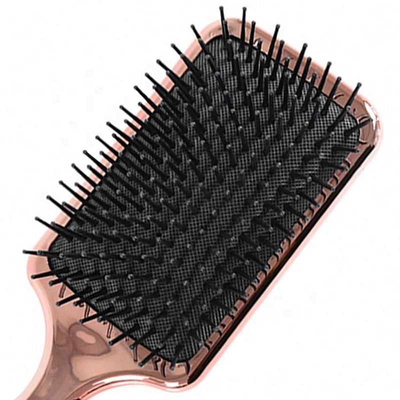 Factory sale small MOQ electroplating hair care square brush private label paddle hair brush