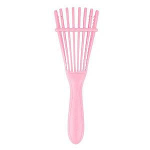 PVC box set plastic bristles pink rubber handle soft flexible 8 rows teeth detangling hair brush custom logo
