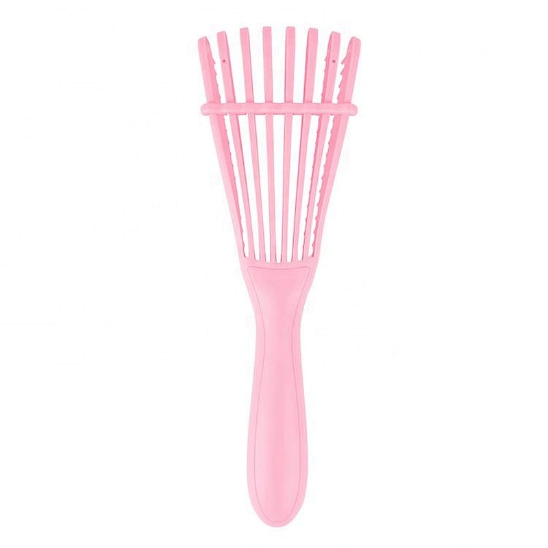 PVC box set plastic bristles pink rubber handle soft flexible 8 rows teeth detangling hair brush custom logo
