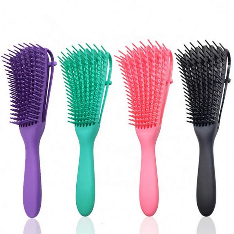 Custom Plastic Detangling Hair Brush Vent Curve 8 Rows Anti-Static Scalp