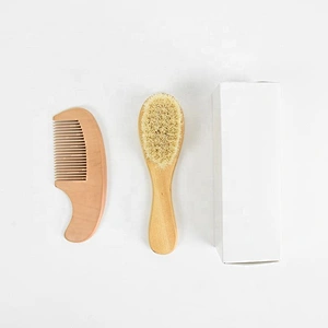 0-5 Years Old Kids Care Brush Wooden Baby Brush Set Mini Soft Goat Bristles Ecofriend Natural Round Vent Paddle Compact Cushion