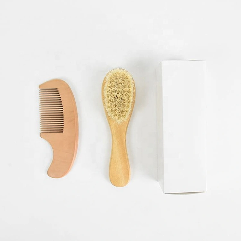 0-5 Years Old Kids Care Brush Wooden Baby Brush Set Mini Soft Goat Bristles Ecofriend Natural Round Vent Paddle Compact Cushion