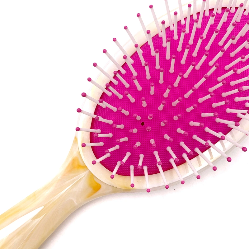Wholesale Professional Water Transfer Printing Wet & Dry Plastic Cushion Ellips Massage Hair Brush Handle
