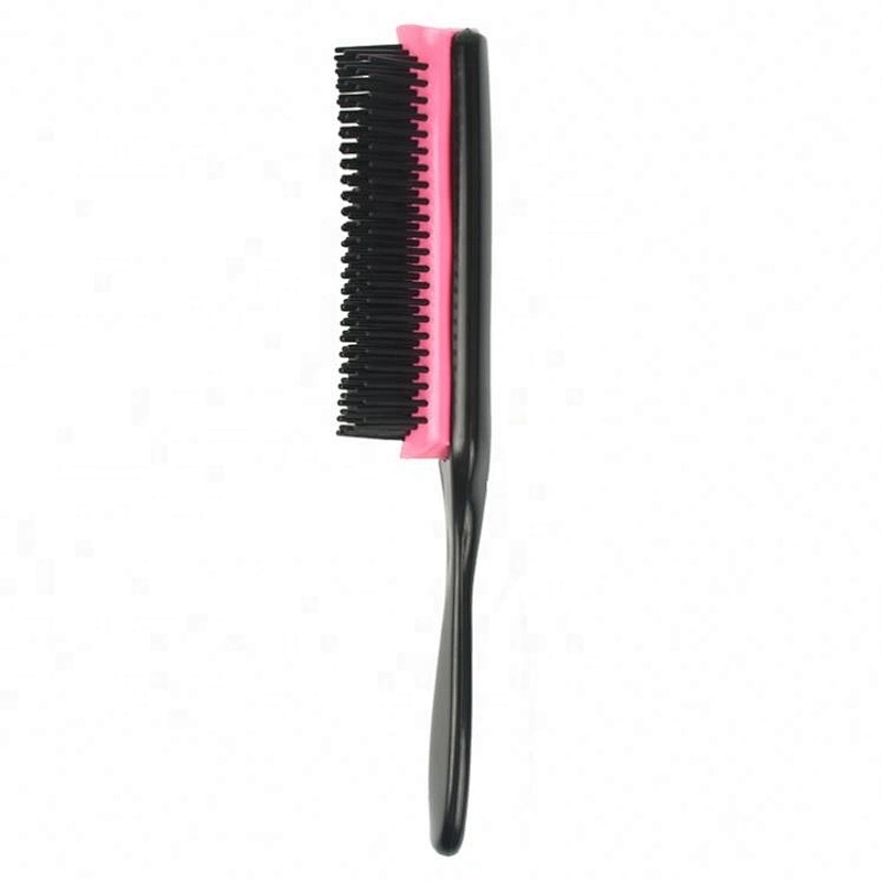 Customized fashion 9 row plastic nylon pins denman paddle styling hair brush curly with logo