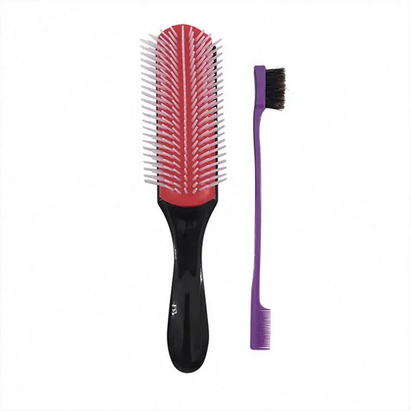 Edge Control Brush 9 Row Cushion Nylon Bristle Denman Detangler Set For Thick Curly Hair Style