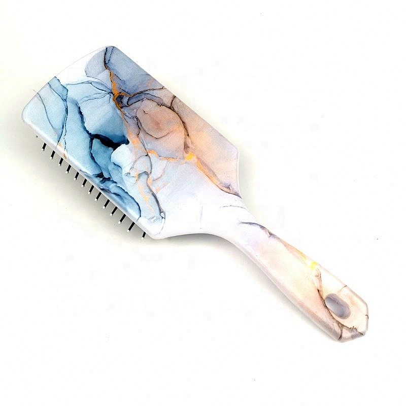 2020 New Design Marble Cushion Plastic Hair Brush Private Label Detangle Magic Paddle