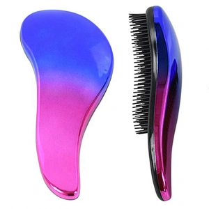 Personal home hair care plastic professional girls electroplating blue private label detangle hair brush