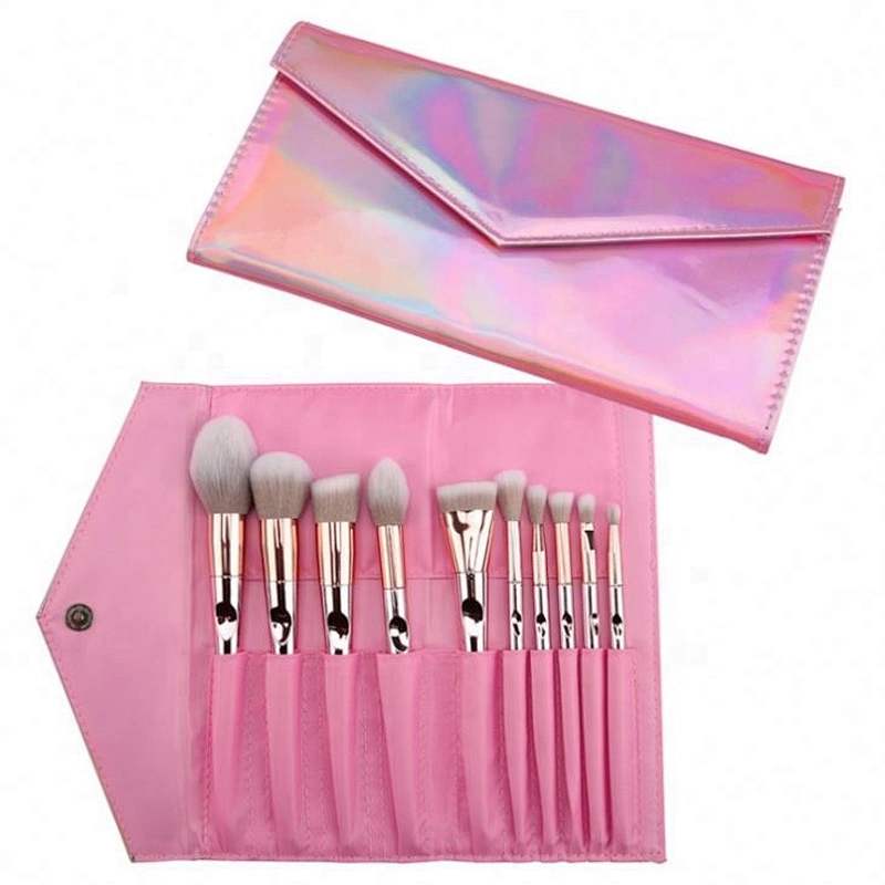 10 Pcs Portable Aluminum Handle Makeup Brushes For Pink Laser Bag Thumb Kit