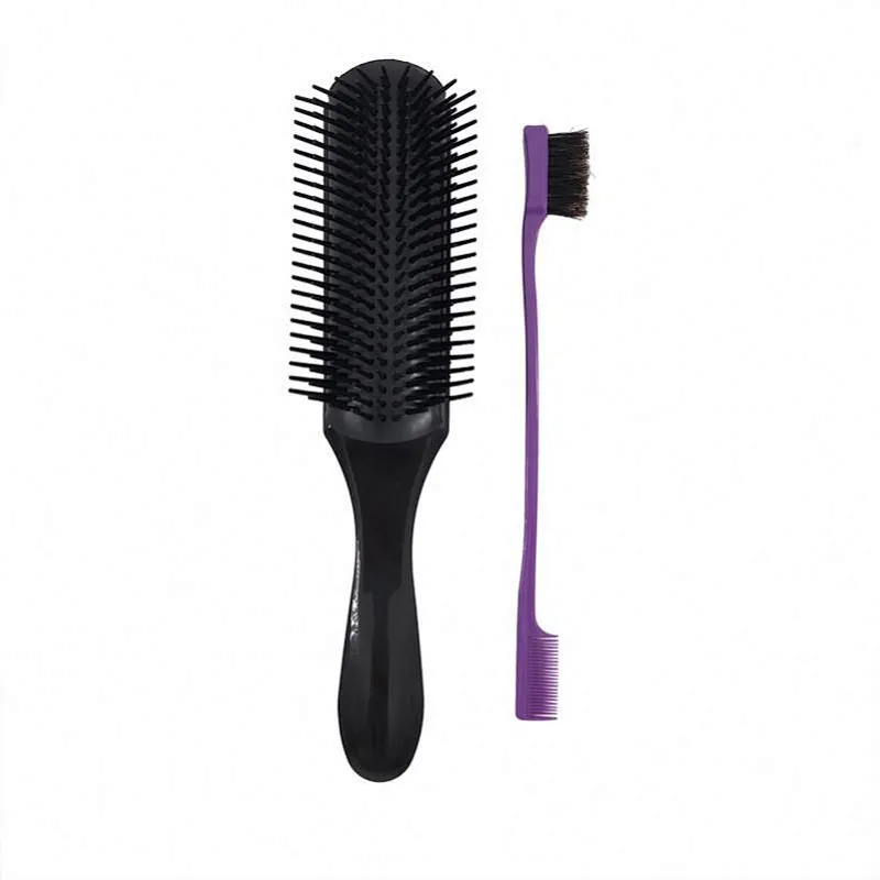 Edge Control Brush 9 Row Cushion Nylon Bristle Denman Detangler Set For Thick Curly Hair Style